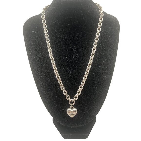 Juicy Couture Jewelry - Juicy Couture Necklace Silver Tone Puffy Heart Crown Charm Toggle Clasp 16" Y2K